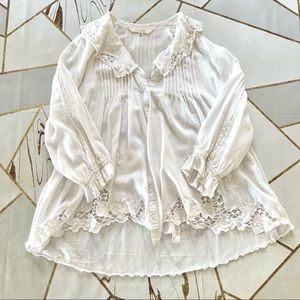 Vintage 70s Shadowline White Bed Jacket with Lace and Embroidery